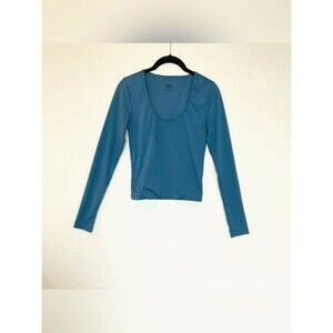 SWS Contour Athletic Slate Blue Long Sleeve Bodysuit Top S Double Lined Matte